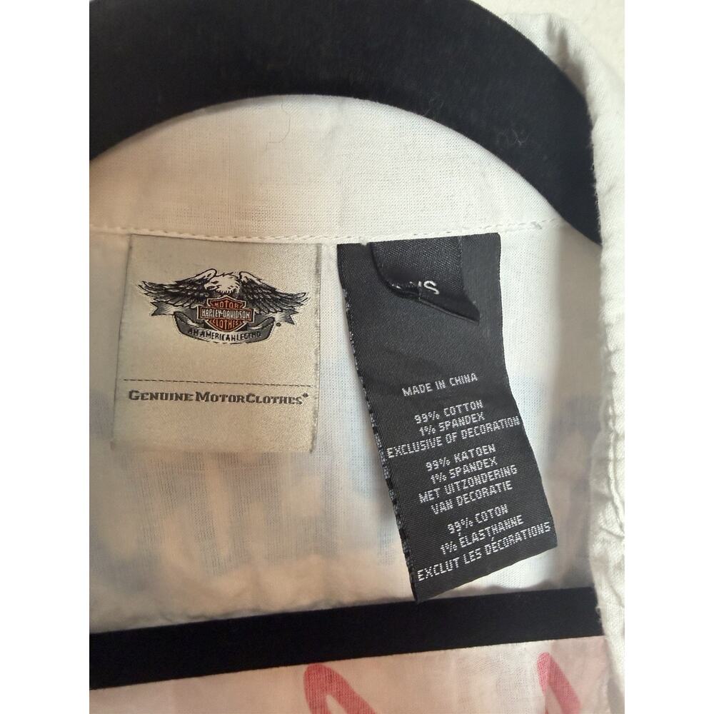 Harley Davidson Womens XS Pearl Snap Long Sleeve Shirt Patches Embroidered White - Picture 2 of 11
